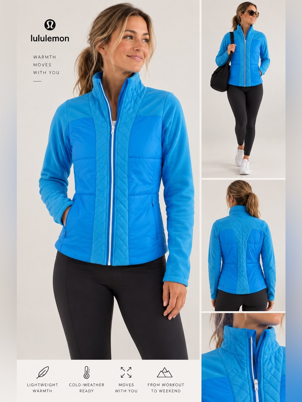 Lululemon St Moritz Hybrid Quilted Fleece Jacket Blue 8 EUC